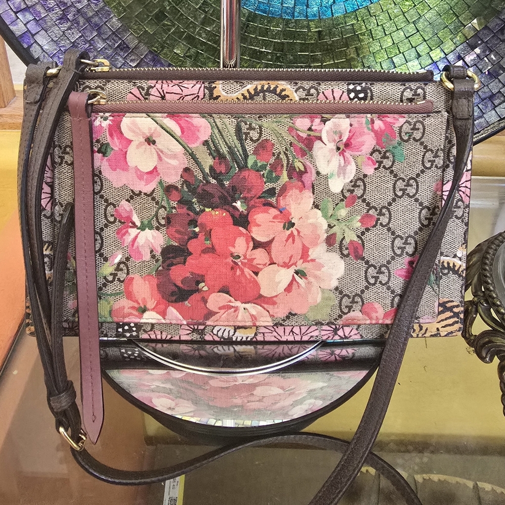 Gucci GG Supreme Bengal Blooms Dual Pouch Shoulder Bag